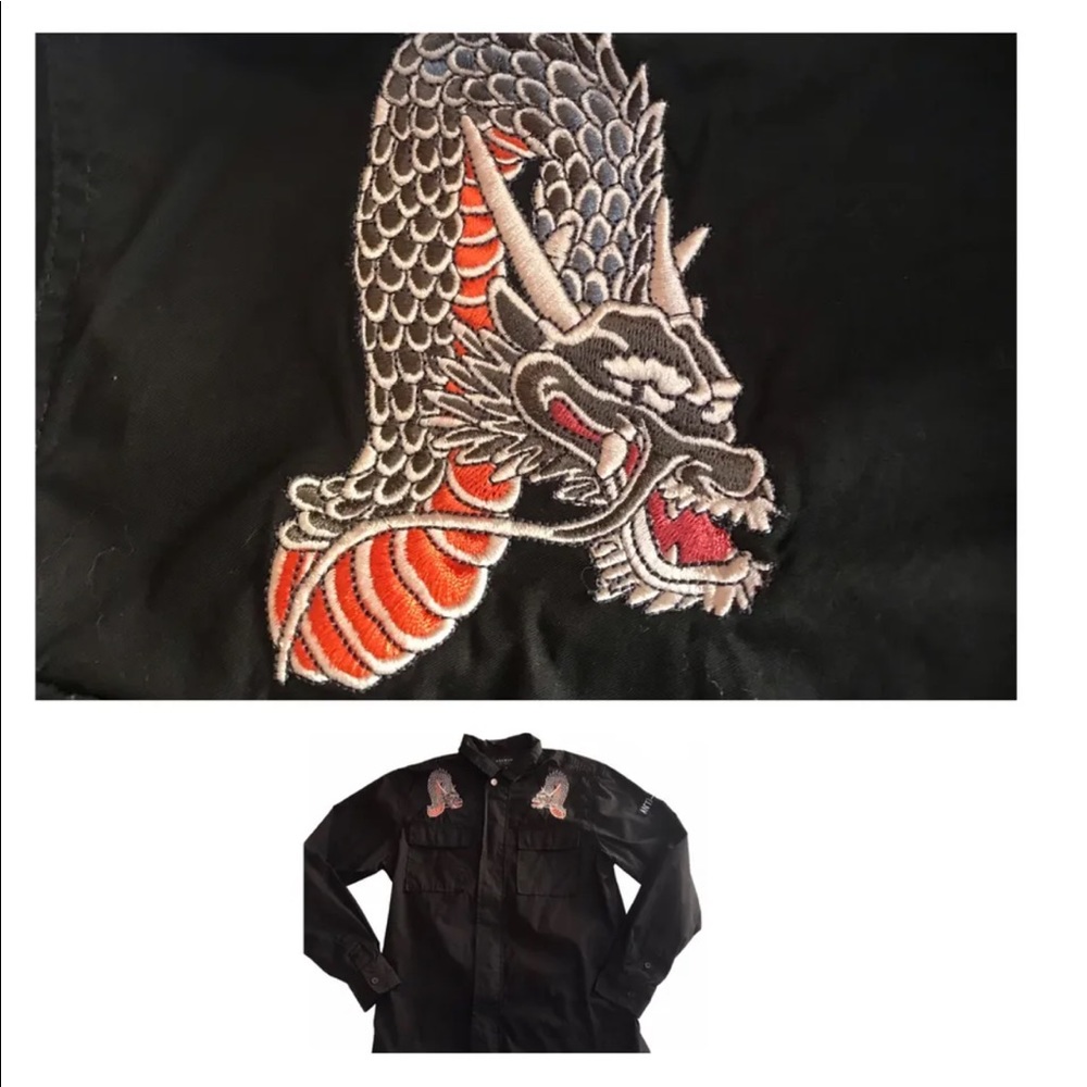 Men's Pac Sun Dragon Button Front Shirt Jacket- Shacket Medium Black Zip